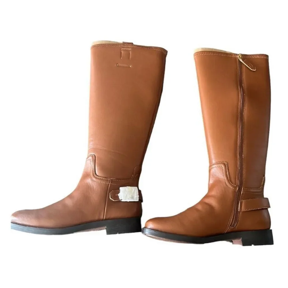 Franco Sarto Merina Cognac Brown Faux Leather Knee High Riding Boots Size 6.5⁠